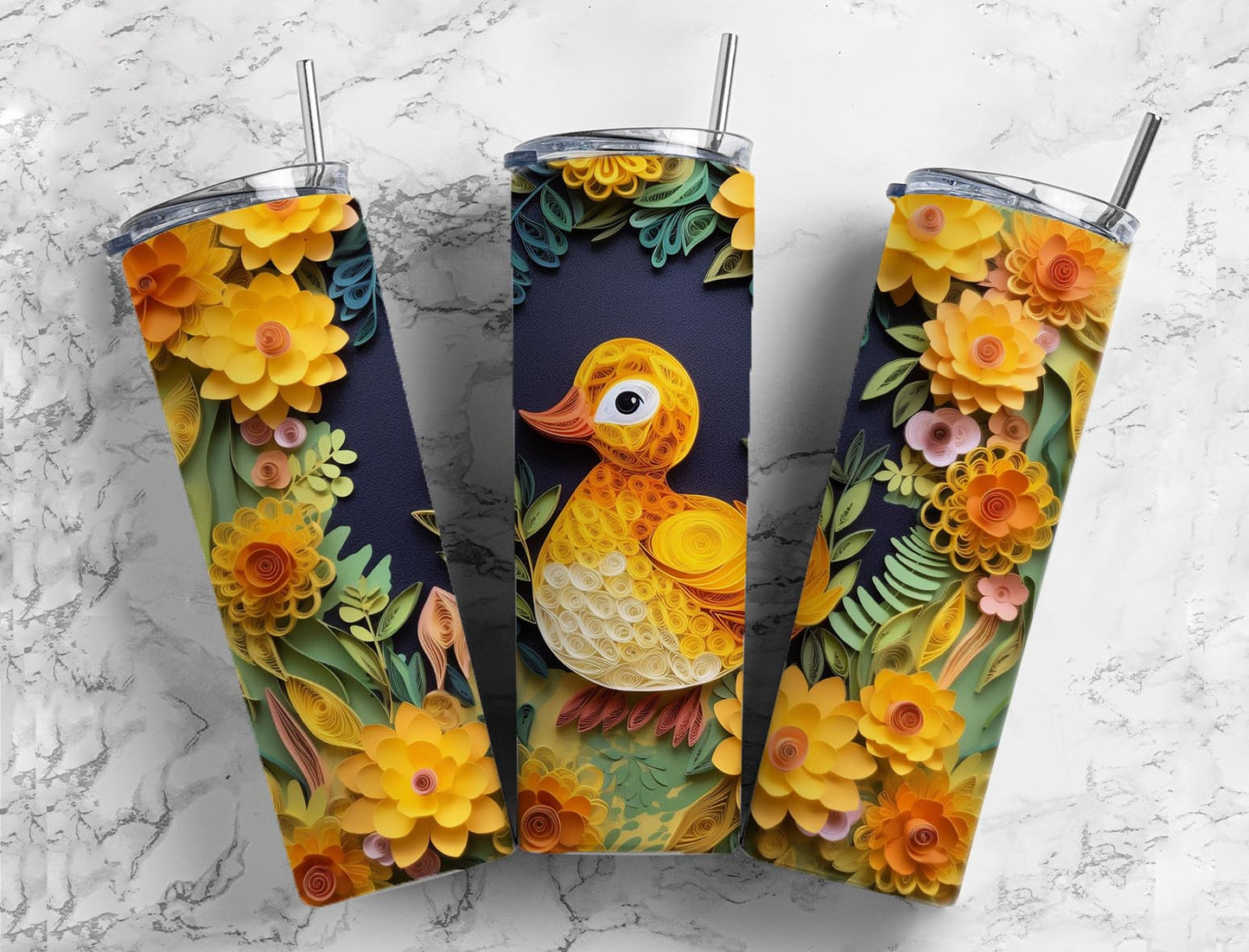 Yellow Flower Duck 20oz Sublimation Tumbler Designs, Flower Animal Arts 9.2 x 8.3”  Tumbler Png, Digital Download