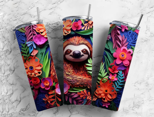 Sloth Flower 20oz Sublimation Tumbler Designs, Flower Animal Arts x 8.3”  Tumbler Png, Digital Download