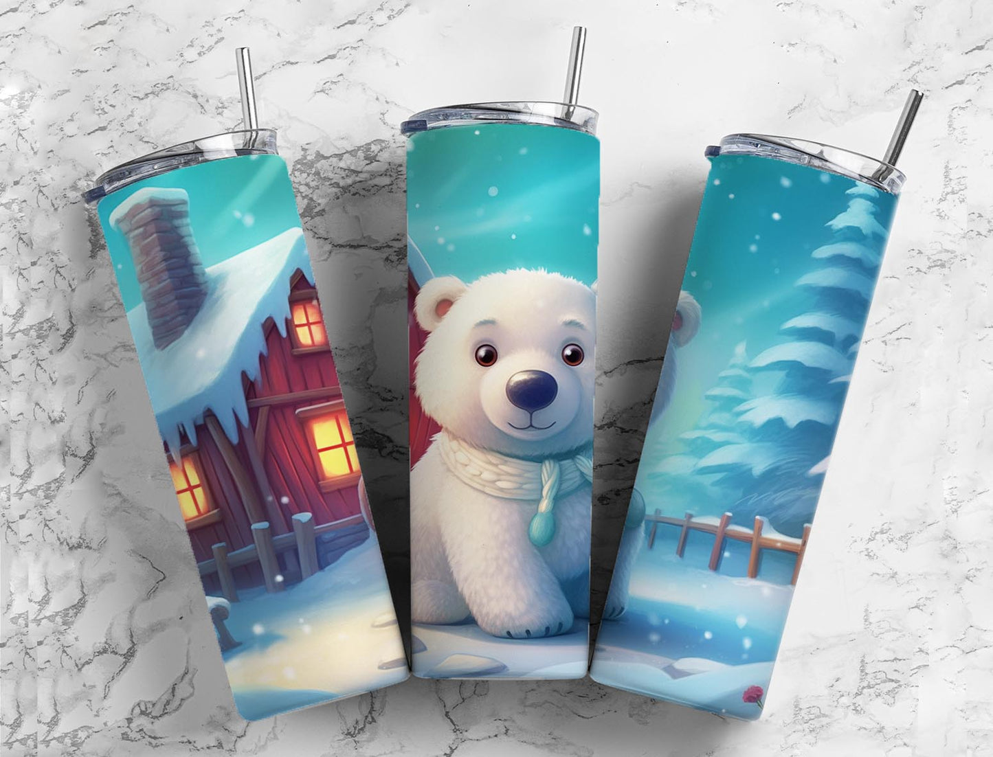 Snow Little Bear 20oz Sublimation Tumbler Designs, Snow Bear 9.2 x 8.3”  Tumbler Png, Digital Download