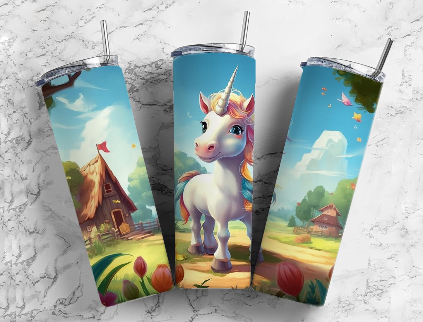 Wite Unicorn 20oz Sublimation Tumbler Designs, Farm Animals 9.2 x 8.3”  Tumbler Png, Digital Download