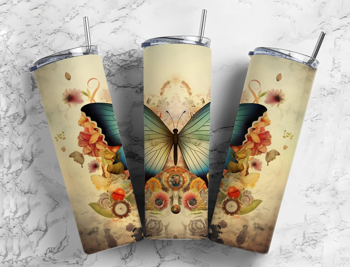 Vintage Butterflies 20oz Sublimation Tumbler Designs, Painted Animals 9.2 x 8.3”  Tumbler Png, Digital Download