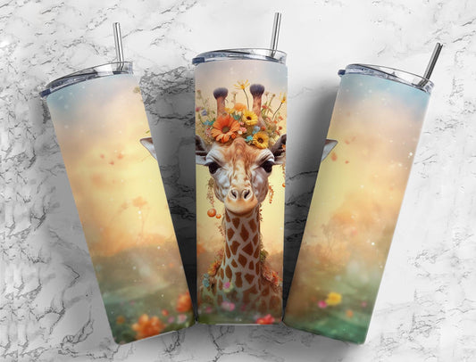 Vintage Flower Girrafe 20oz Sublimation Tumbler Designs, Watercolor Paint 9.2 x 8.3”  Tumbler Png, Digital Download