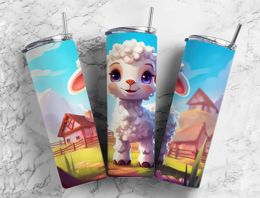 Baby Lamb 20oz Sublimation Tumbler Designs, Farm Animals 9.2 x 8.3”  Tumbler Png, Digital Download