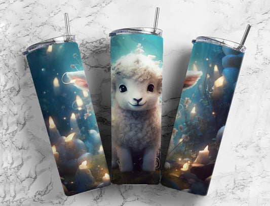 Candle Light Baby Lamb 20oz Sublimation Tumbler Designs, Painted Animals 9.2 x 8.3”  Tumbler Png, Digital Download