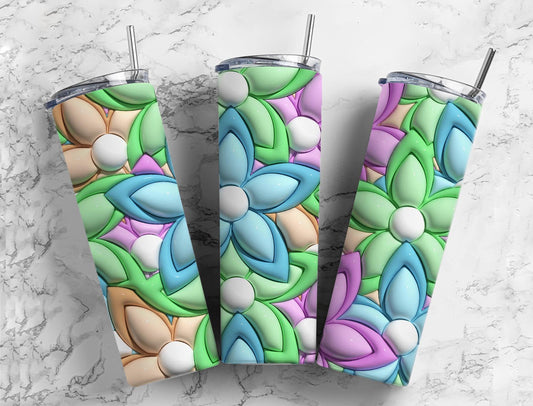 3D Inflated Pastel Flowers 20oz Sublimation Tumbler Designs, Pastel Color Flowers 9.2 x 8.3”  Tumbler Png, Digital Download