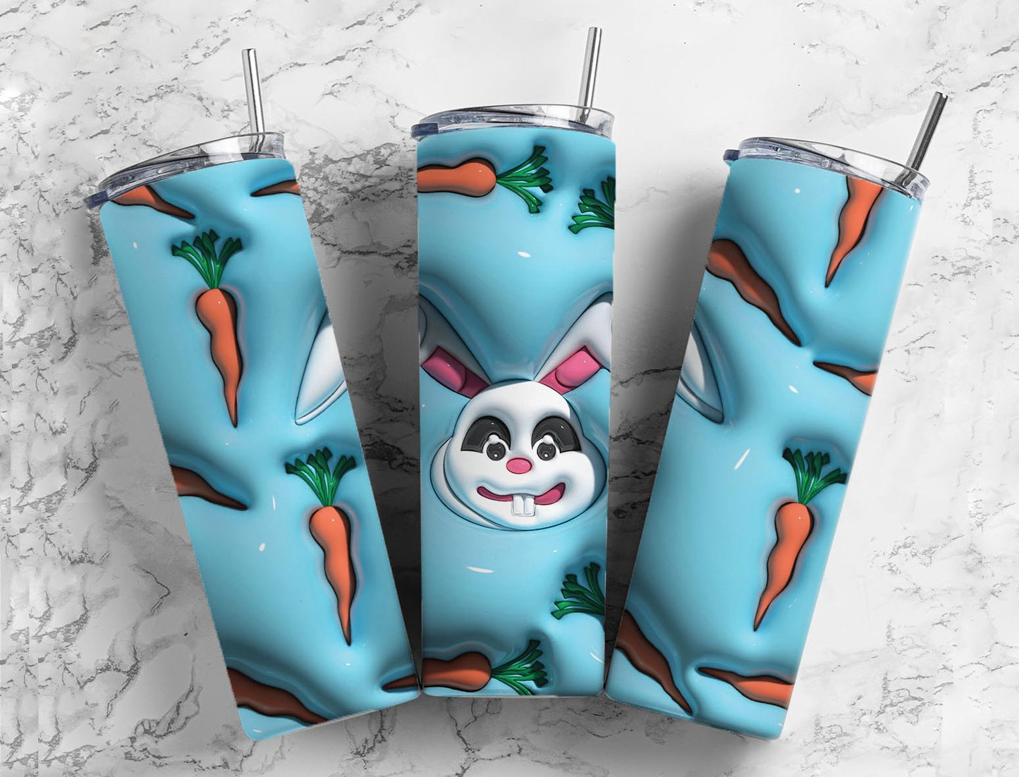 3D Inflated Bunny 20oz Sublimation Tumbler Designs, Blue Carrots 9.2 x 8.3”  Tumbler Png, Digital Download