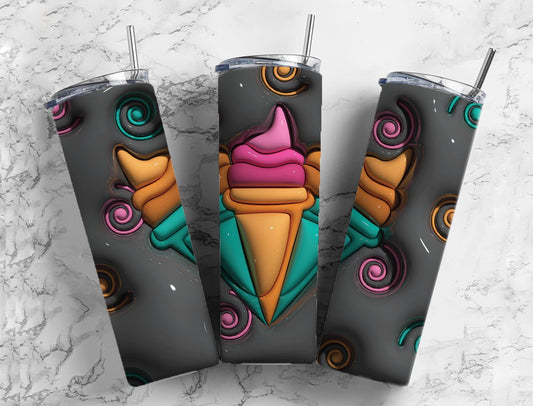 3D Inflated Ice Cream 20oz Sublimation Tumbler Designs, Black Swirls 9.2 x 8.3”  Tumbler Png, Digital Download