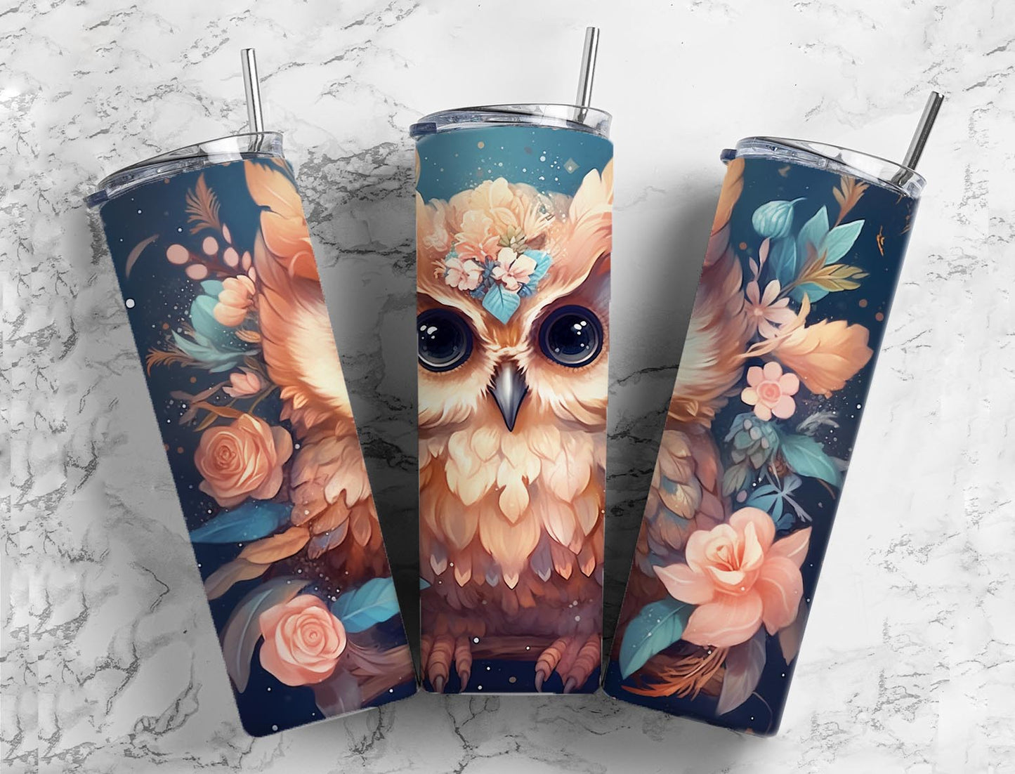 Vintage Flower Owl 20oz Sublimation Tumbler Designs, Painted Animals 9.2 x 8.3”  Tumbler Png, Digital Download