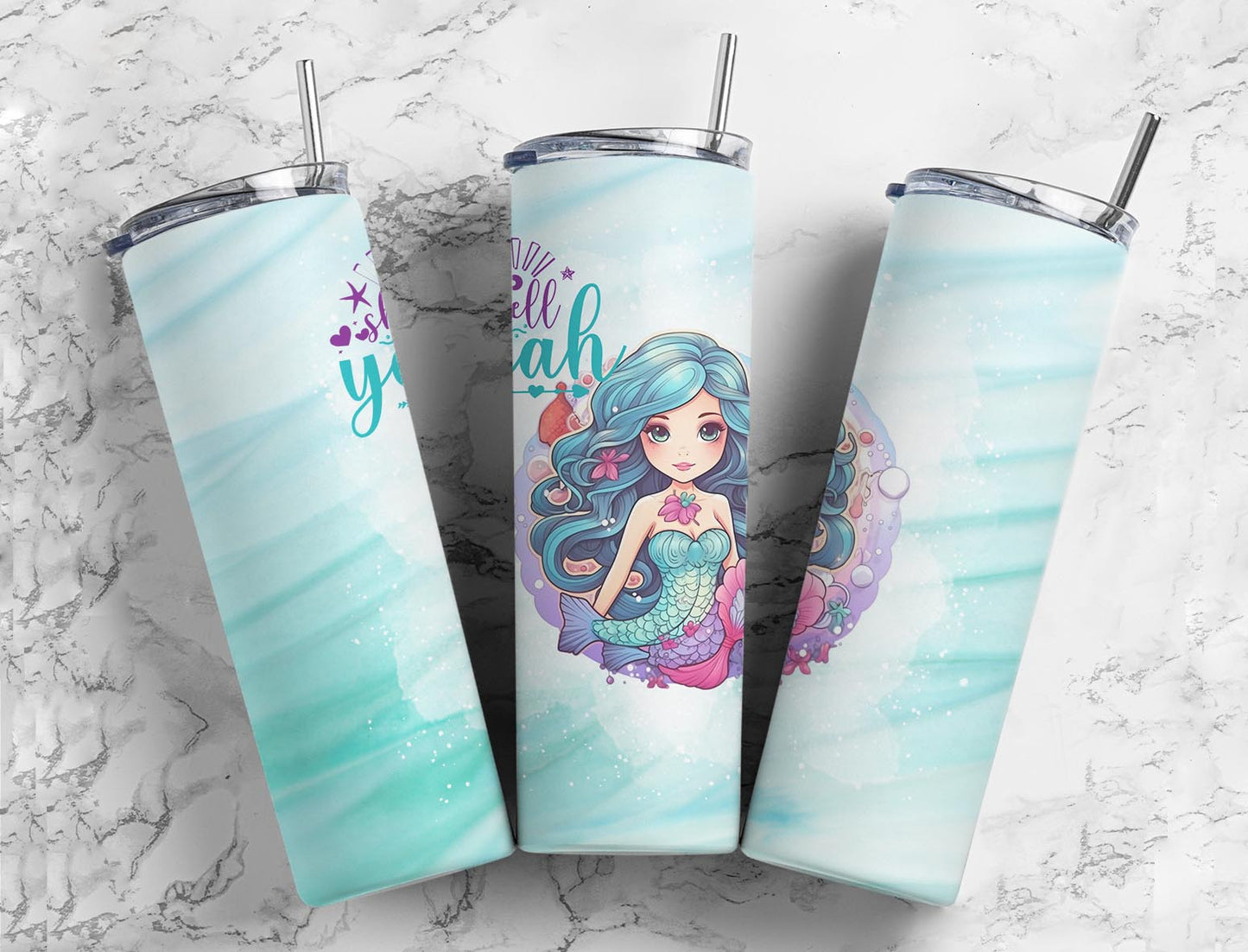 Shell Mermaid 20oz Sublimation Tumbler Designs, Blue Mermaid  9.2 x 8.3”  Tumbler Png, Digital Download