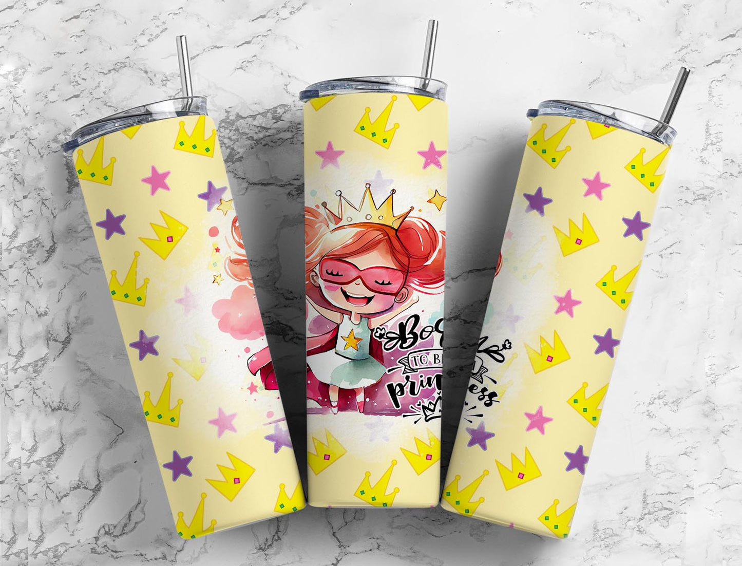 Born To Be Princess 20oz Sublimation Tumbler Designs, Happy Crown Princess 9.2 x 8.3”  Tumbler Png, Digital Download