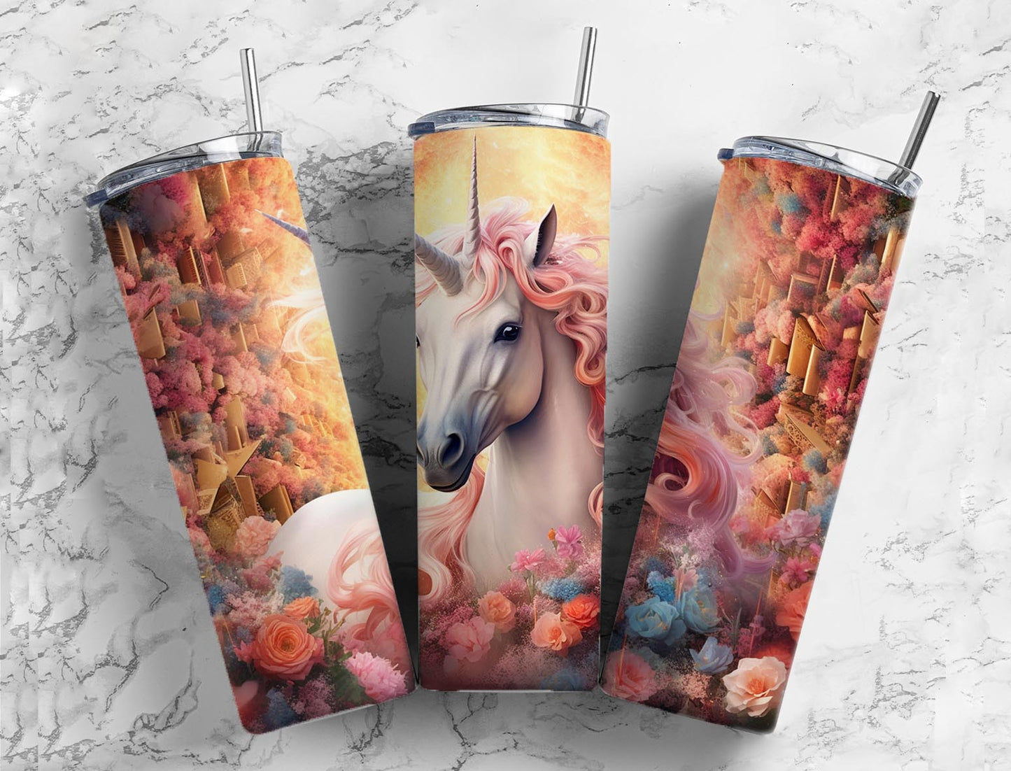 3D Pink Unicorn 20oz Sublimation Tumbler Designs, 3D unicorn 9.2 x 8.3”  Tumbler Png, Digital Download