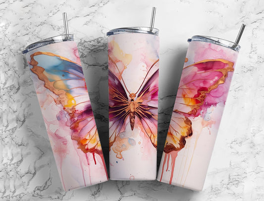 Pink Painted Butterfly 20oz Sublimation Tumbler Designs, Pink Butterfly 9.2 x 8.3”  Tumbler Png, Digital Download