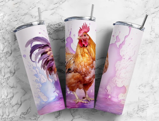 Pink Chicken 20oz Sublimation Tumbler Designs, Painted Chicken 9.2 x 8.3”  Tumbler Png, Digital Download