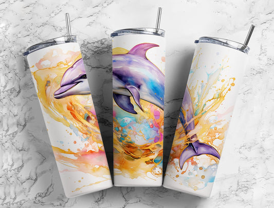 Watercolor Splash Dolphin 20oz Sublimation Tumbler Designs, Cute Dolphin 9.2 x 8.3”  Tumbler Png, Digital Download