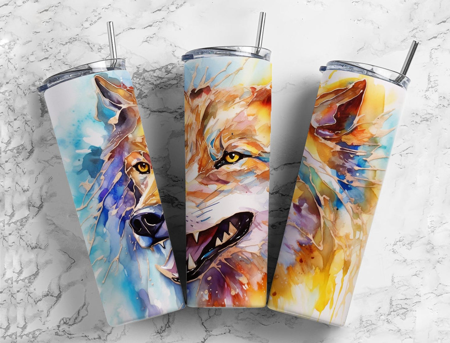 Colorful Painted Wolf 20oz Sublimation Tumbler Designs, Wolf Splash 9.2 x 8.3”  Tumbler Png, Digital Download