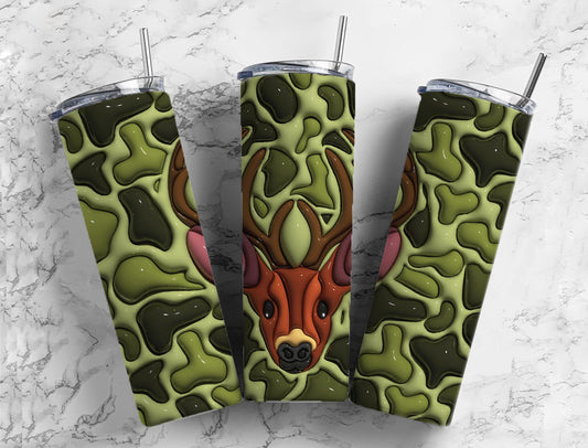 Deer Hunting Camo 20oz Sublimation Tumbler Designs, 3D Inflated puff 9.2 x 8.3 Tumbler Png, Digital Download