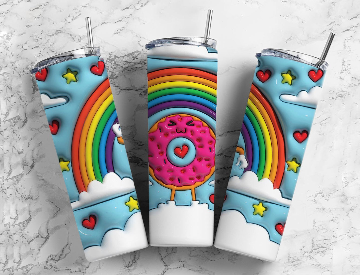 Rainbow Donuts 20oz Sublimation Tumbler Designs, 3D Inflated 9.2 x 8.3”  Tumbler Png, Digital Download