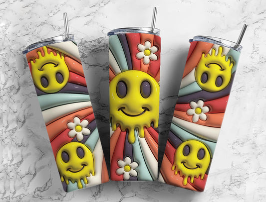 Smile Emoticon 20oz Sublimation Tumbler Designs, 3D Inflated 9.2 x 8.3”  Tumbler Png, Digital Download