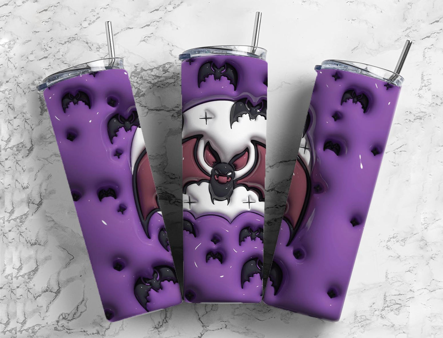 Spooky Bat 20oz Sublimation Tumbler Designs, 3D Inflated puff 9.2 x 8.3 Tumbler Png, Digital Download