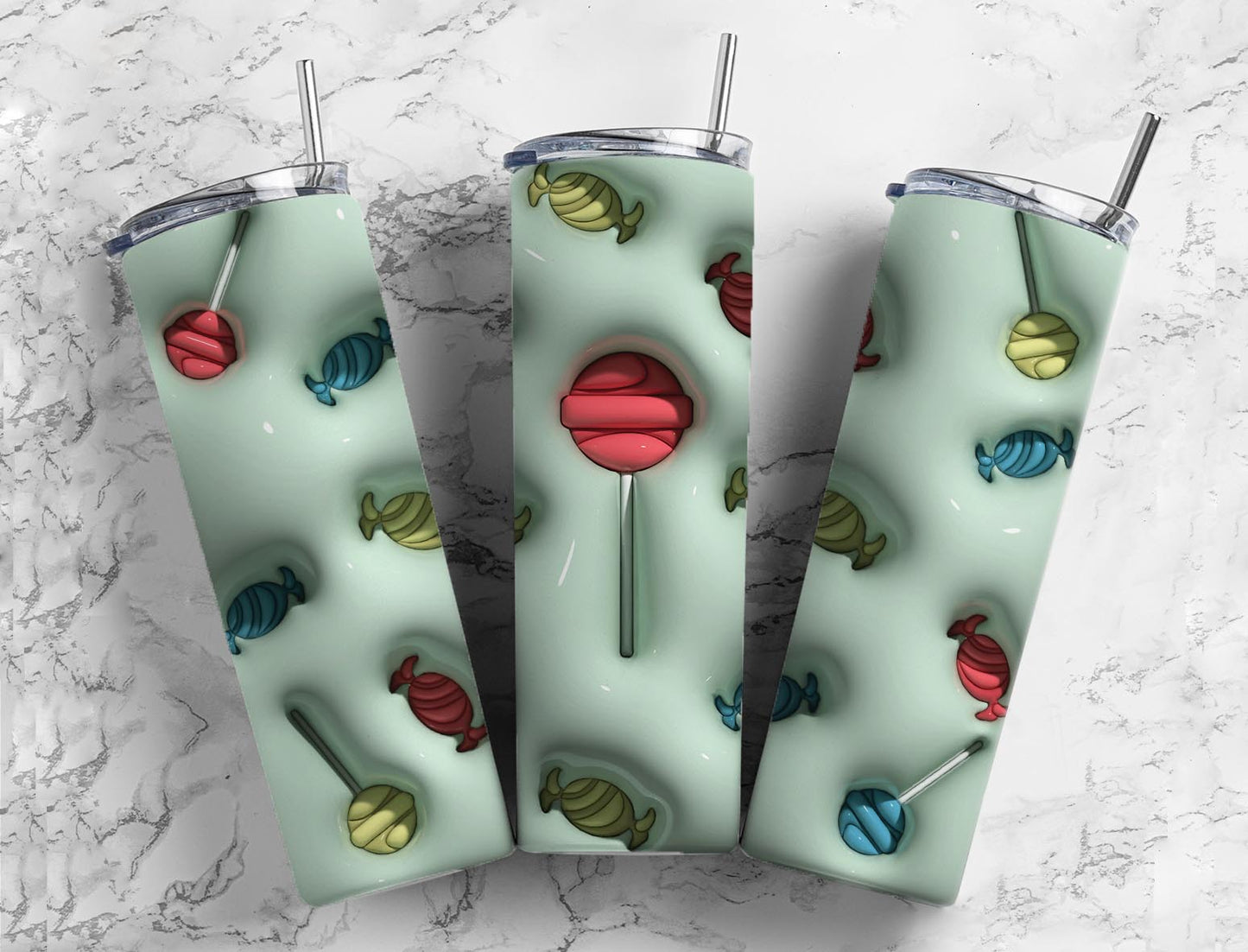 Candy Lolly 20oz Sublimation Tumbler Designs, 3D Inflated puff 9.2 x 8.3 Tumbler Png, Digital Download