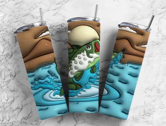 Bass Fishing 20oz Sublimation Tumbler Designs, 3D Inflated puff 9.2 x 8.3 Tumbler Png, Digital Download