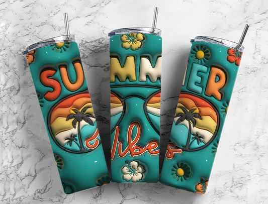 Summer Vibes 20oz Sublimation Tumbler Designs, 3D Inflated 9.2 x 8.3”  Tumbler Png, Digital Download