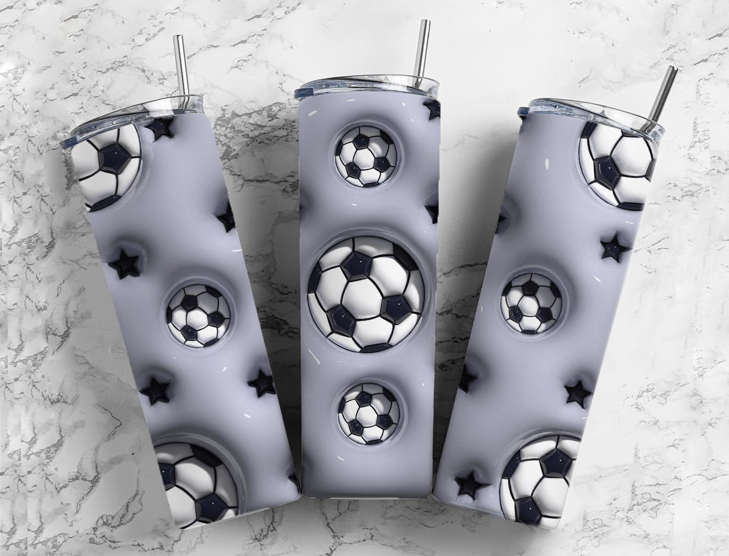 Soccer Football 20oz Sublimation Tumbler Designs, 3D Inflated puff 9.2 x 8.3 Tumbler Png, Digital Download