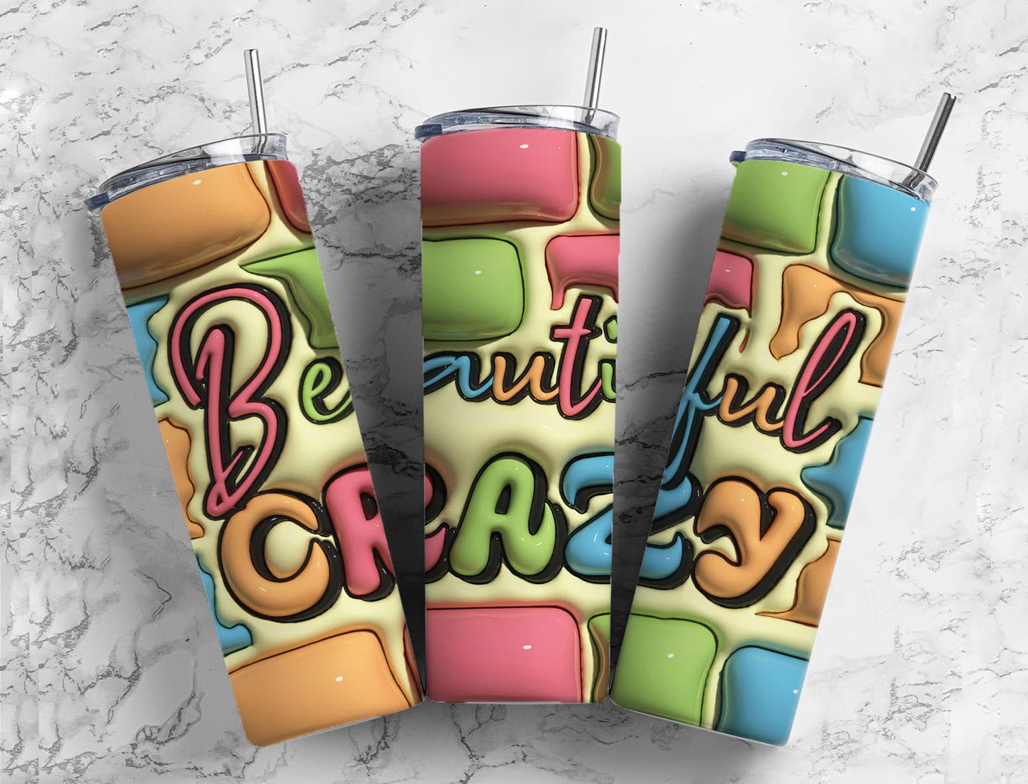 Beautiful Crazy 20oz Sublimation Tumbler Designs, 3D Inflated puff 9.2 x 8.3” Tumbler Png, Digital Download