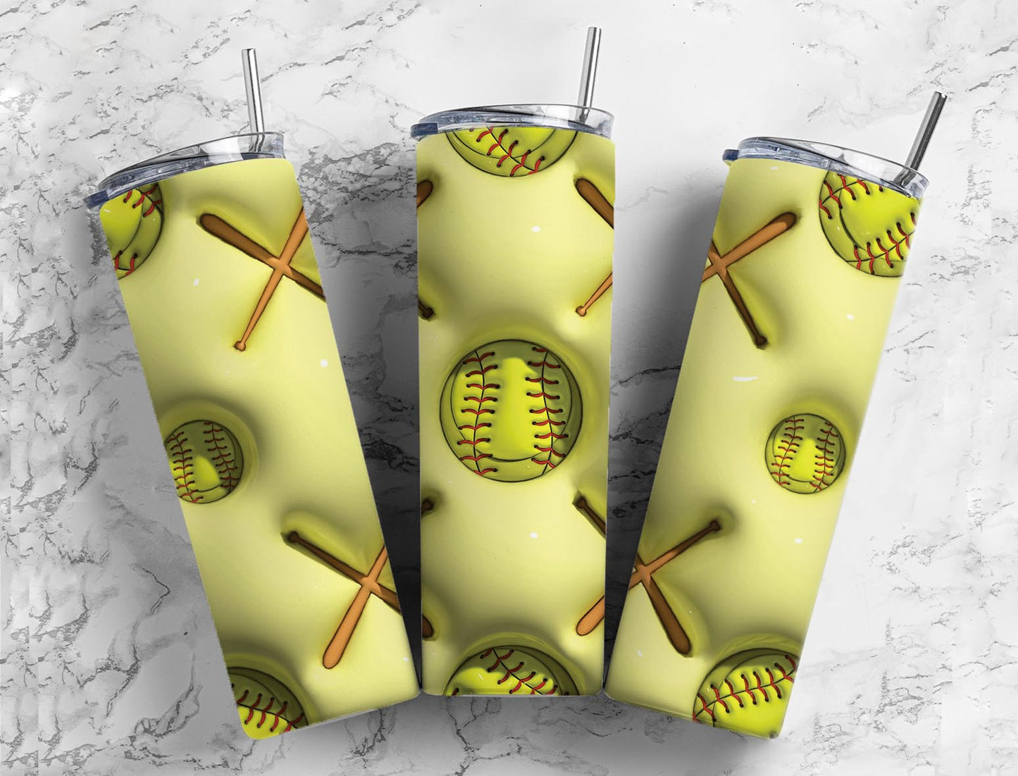 Softball Sport 20oz Sublimation Tumbler Designs, 3D Inflated puff 9.2 x 8.3 Tumbler Png, Digital Download