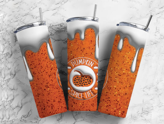 Pumpkin Spice Life 20oz Sublimation Tumbler Designs, 3D Inflated 9.2 x 8.3”  Tumbler Png, Digital Download