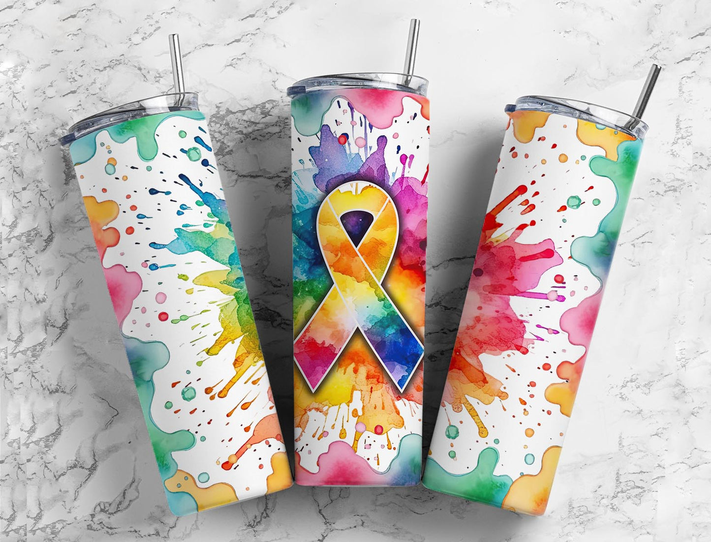 Rainbow Ribbon 20oz Sublimation Tumbler Designs, Colored Splash 9.2 x 8.3”  Tumbler Png, Digital Download