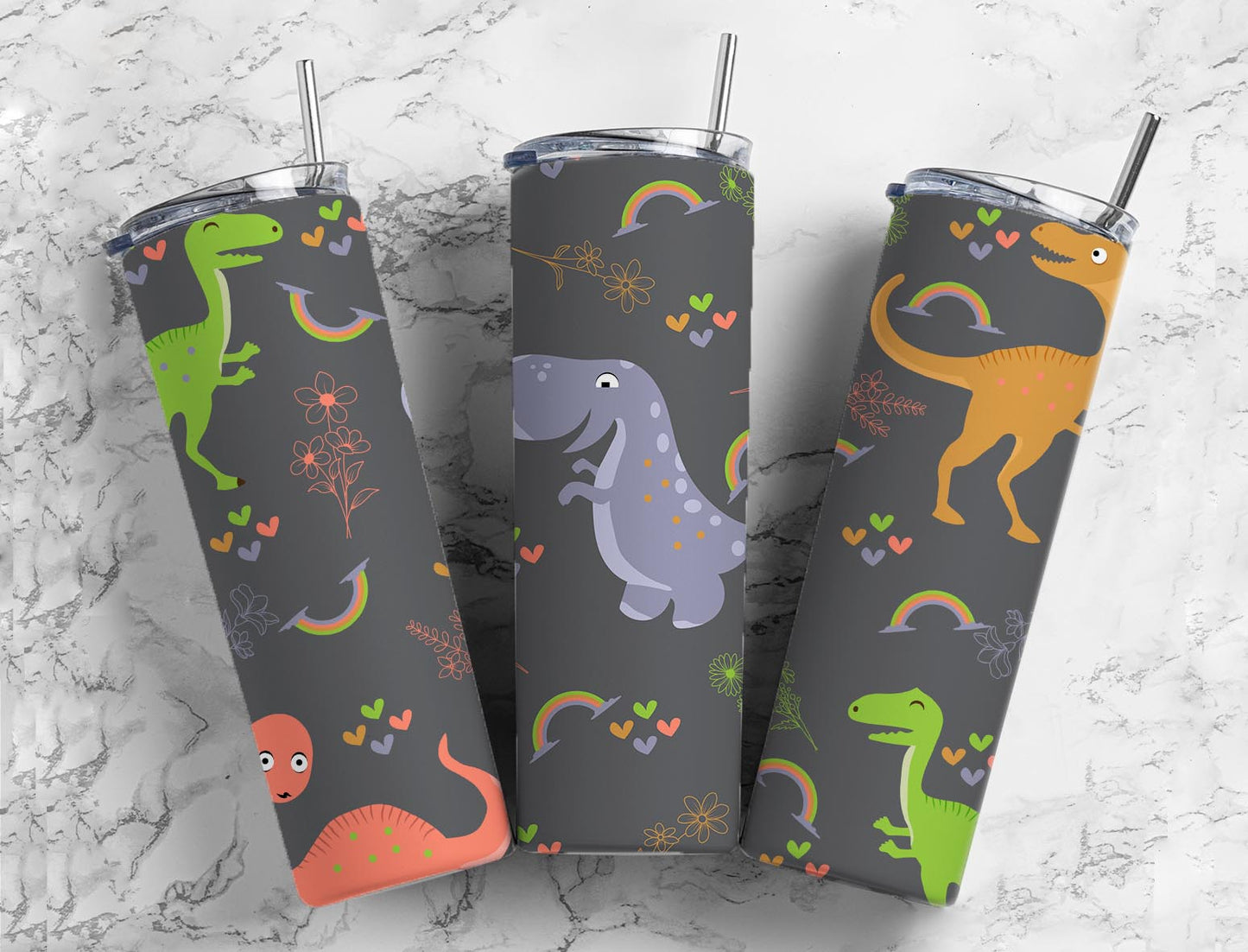 Dinosaurs 20oz Sublimation Tumbler Designs, Rainbow Hearts 9.2 x 8.3”  Tumbler Png, Digital Download