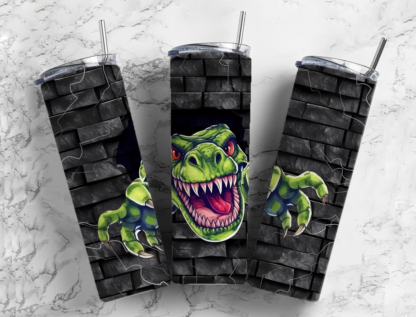 Wall Dinosaur 20oz Sublimation Tumbler Designs, Green Dino 9.2 x 8.3”  Tumbler Png, Digital Download