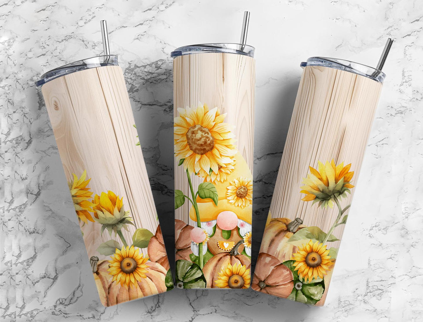 Watercolor Sunflower 20oz Sublimation Tumbler Designs, Wooden Back 9.2 x 8.3”  Tumbler Png, Digital Download