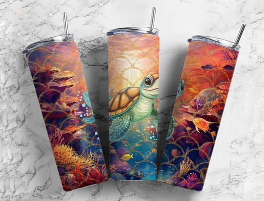 Under Sea Turtle 20oz Sublimation Tumbler Designs, Vintage Color 9.2 x 8.3”  Tumbler Png, Digital Download