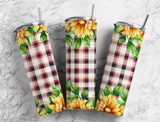 Sunflower Checkerd 20oz Sublimation Tumbler Designs, Checkerd Background 9.2 x 8.3”  Tumbler Png, Digital Download