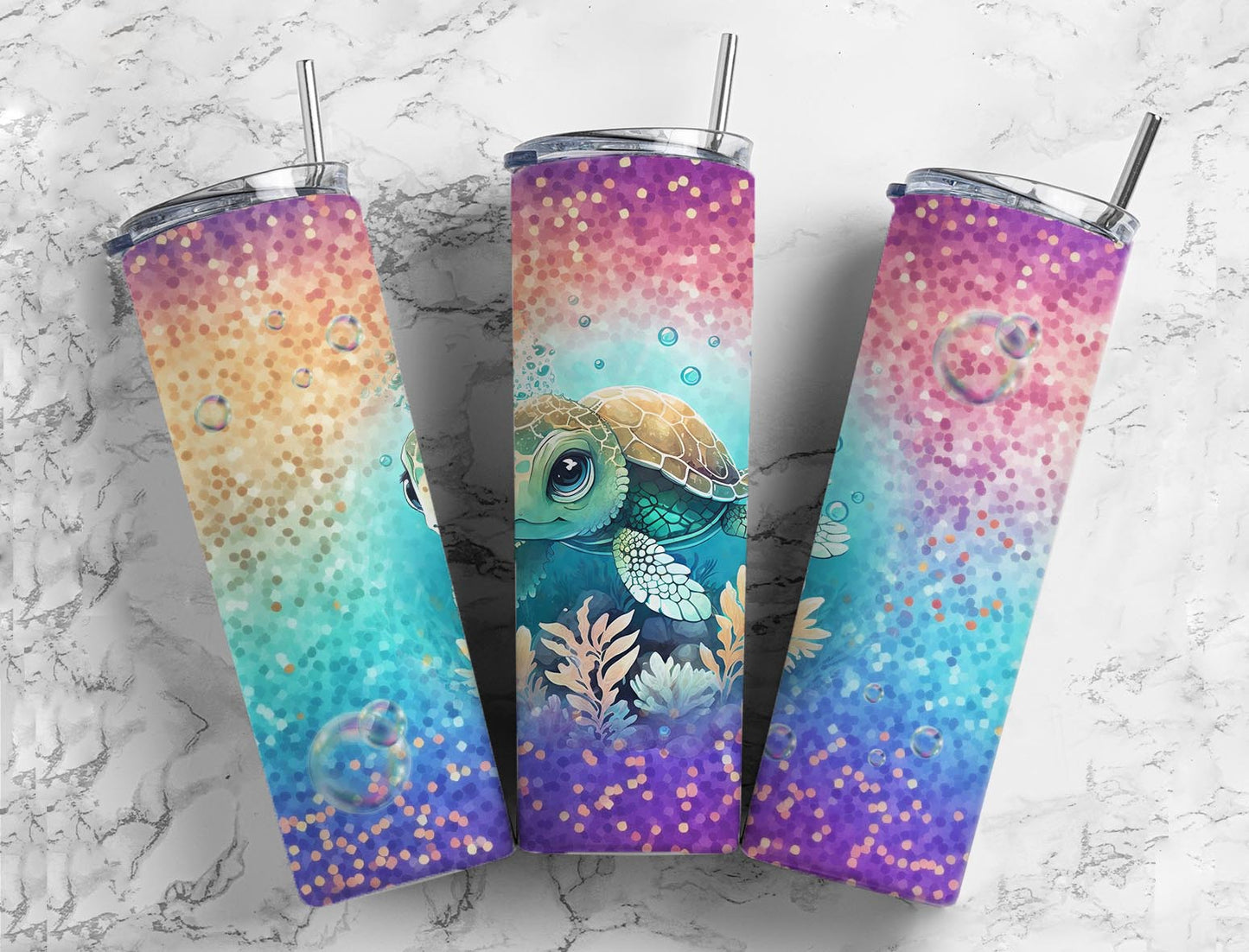 Tortoise Glitter 20oz Sublimation Tumbler Designs, Ocean Bubble 9.2 x 8.3”  Tumbler Png, Digital Download