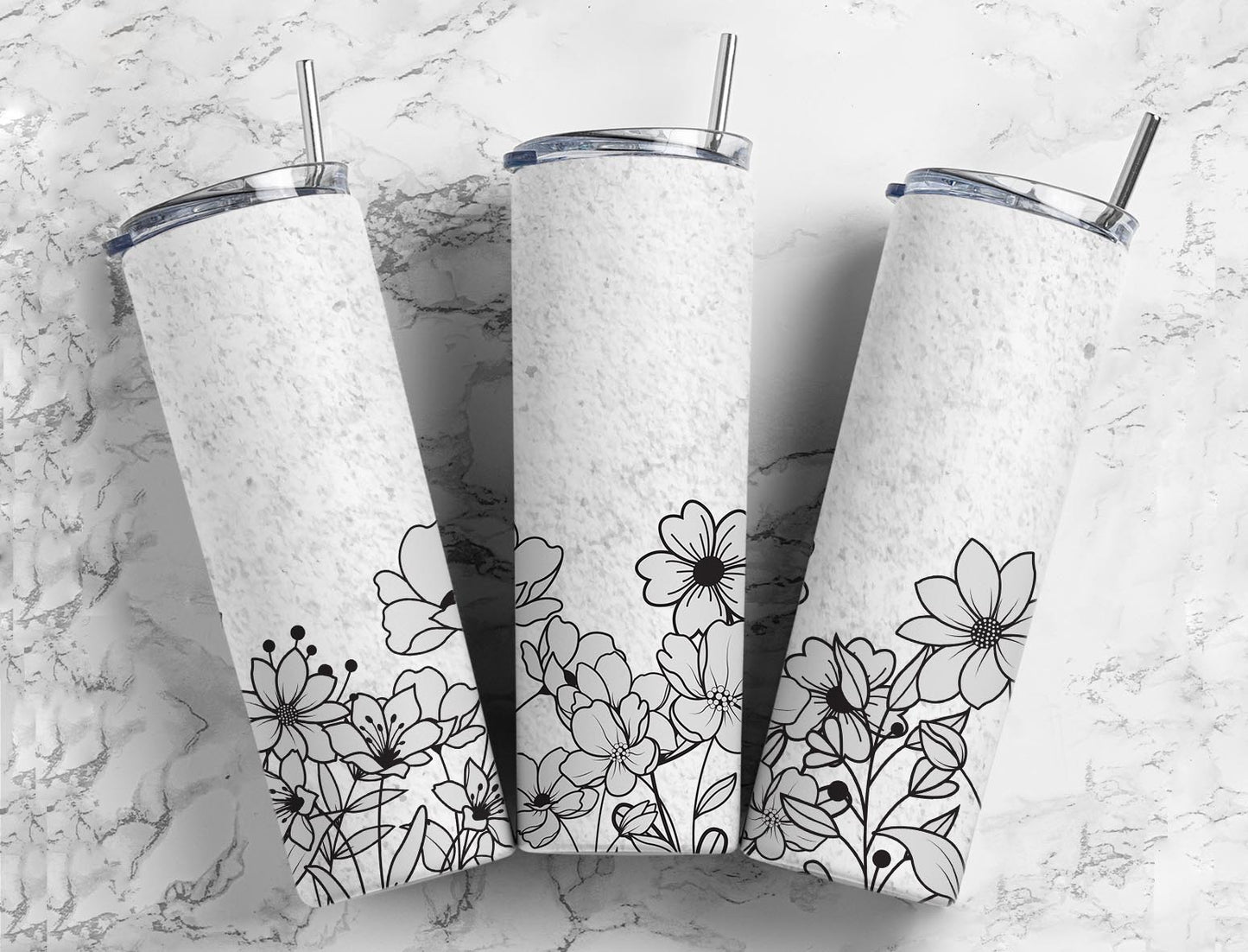 Black and White Flower 20oz Sublimation Tumbler Designs, Flower Blackground 9.2 x 8.3”  Tumbler Png, Digital Download