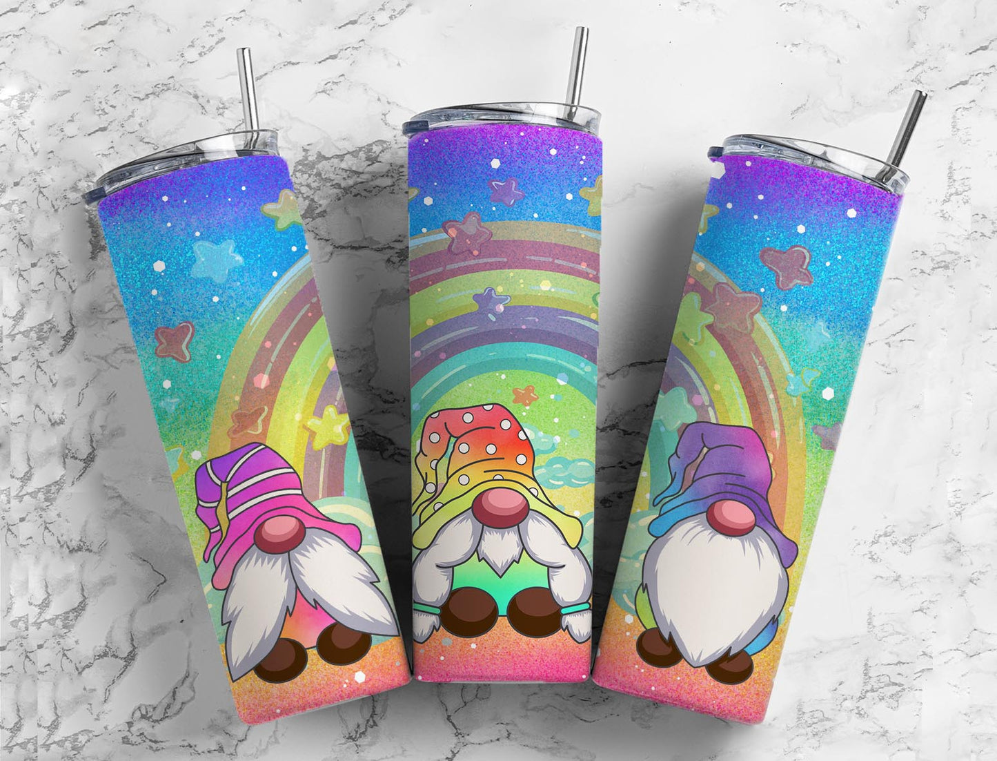 Colored Gnomes 20oz Sublimation Tumbler Designs, Rainbow Glitters 9.2 x 8.3”  Tumbler Png, Digital Download