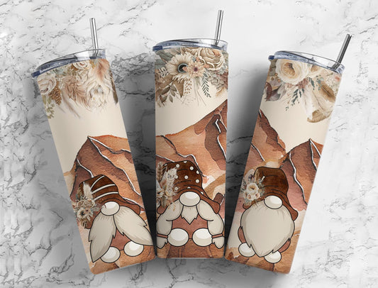 Vintage Gnomes 20oz Sublimation Tumbler Designs, Brown Flower 9.2 x 8.3”  Tumbler Png, Digital Download