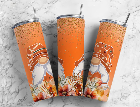 Vintage Gnomes 20oz Sublimation Tumbler Designs, Orange Glitters 9.2 x 8.3”  Tumbler Png, Digital Download