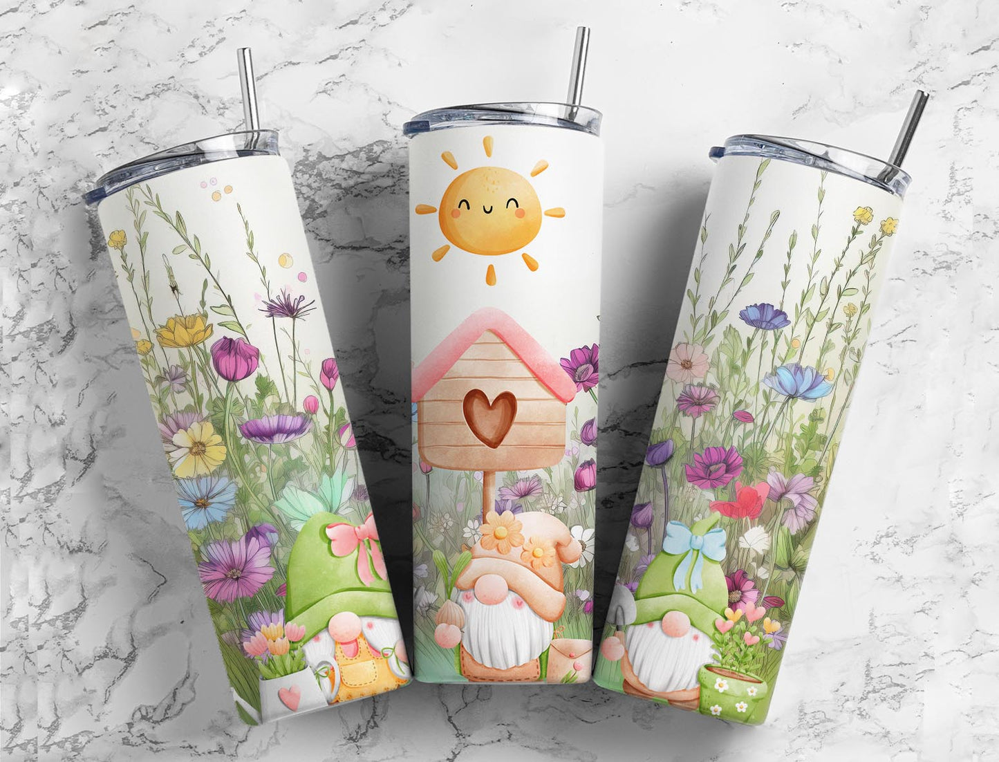 Sun Gnomes 20oz Sublimation Tumbler Designs, Flowers Bloom 9.2 x 8.3”  Tumbler Png, Digital Download