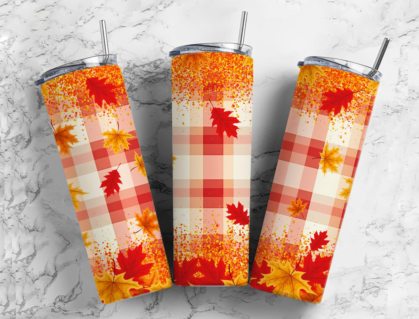 Checkerd Glitters 20oz Sublimation Tumbler Designs, Red Orange Leaves  9.2 x 8.3”  Tumbler Png, Digital Download