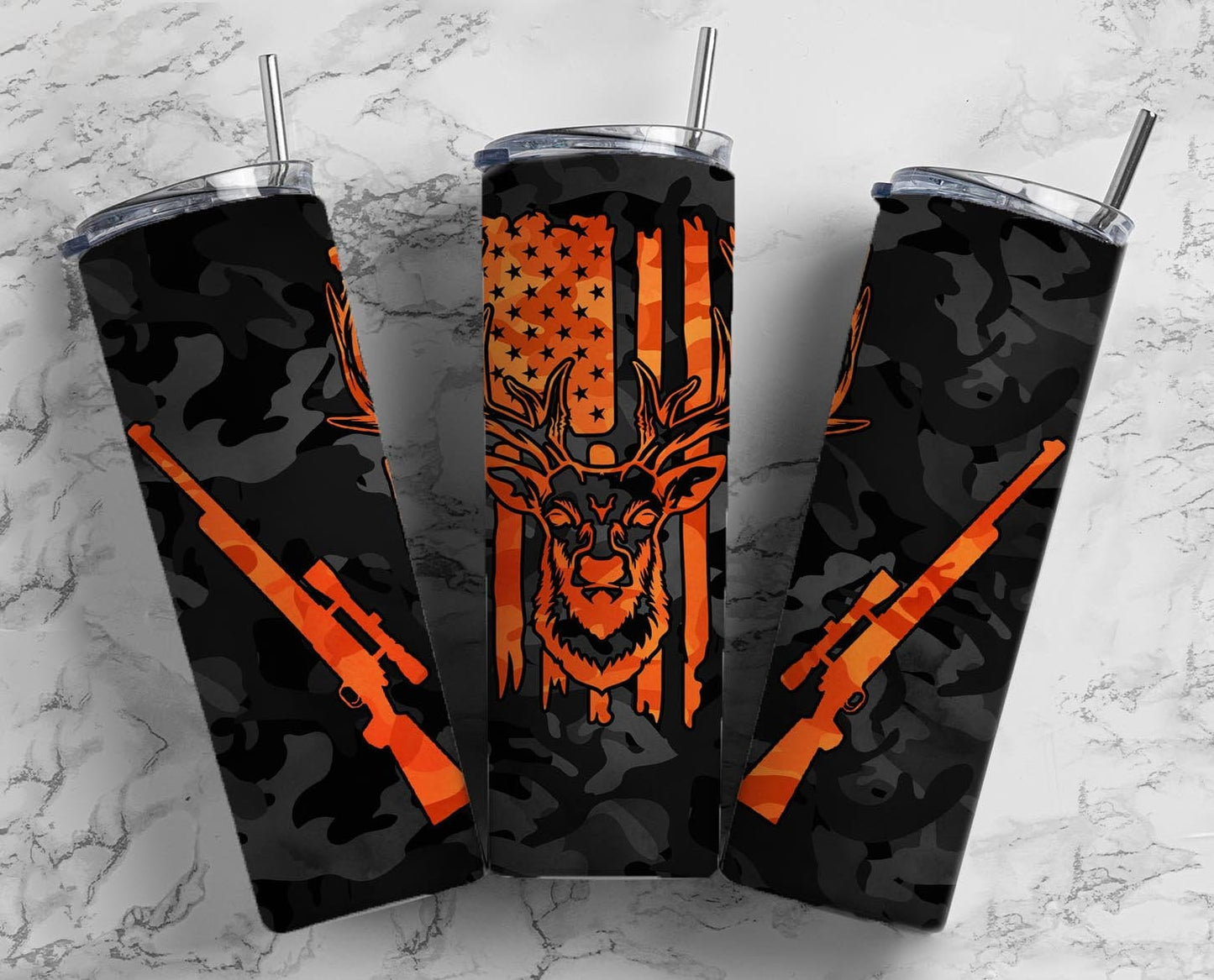 Deer Hunting 20oz Sublimation Tumbler Designs, Camo Orange 9.2 x 8.3” Straight Skinny Tumbler Wrap, Mens Tumbler, Gun Tumbler