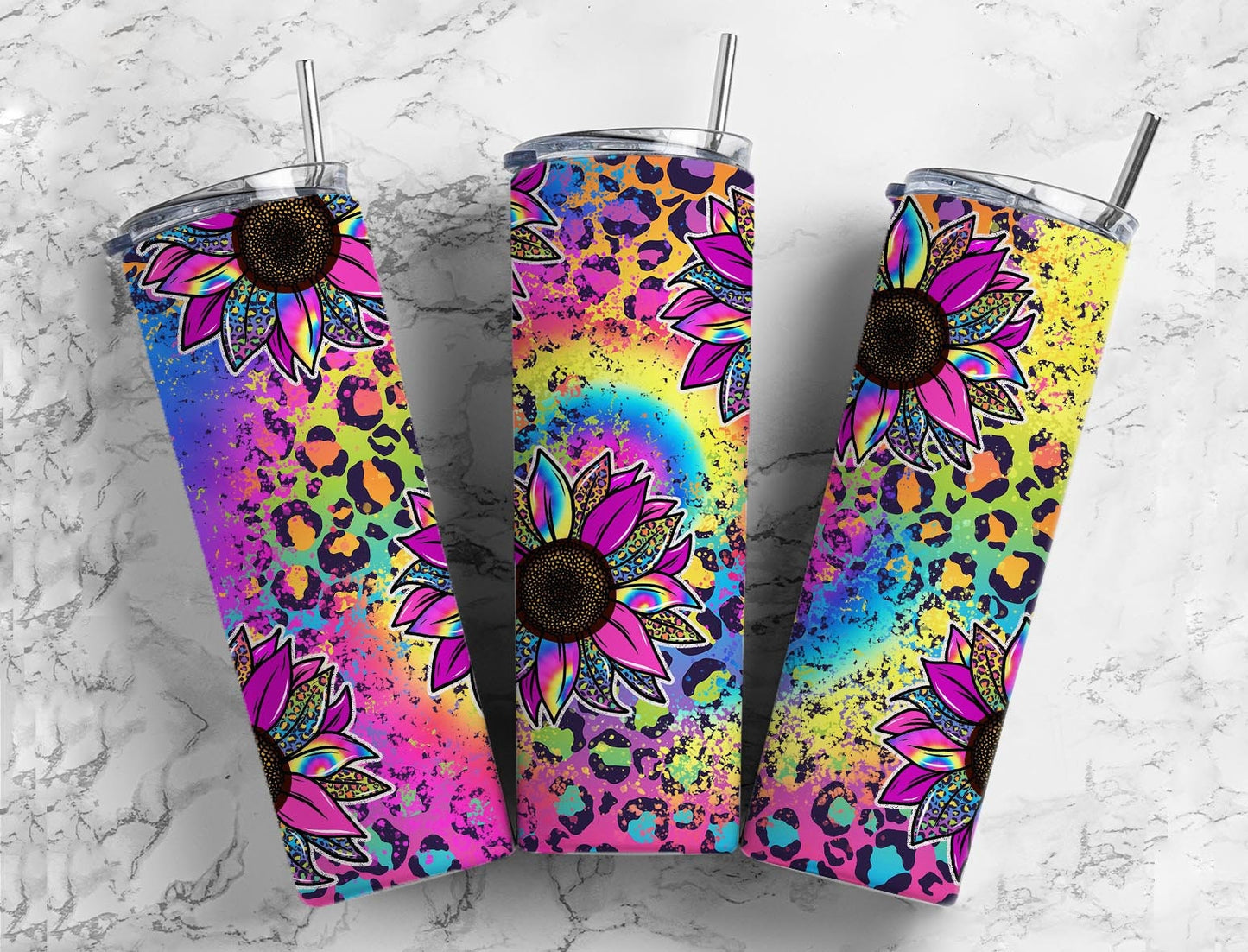 Rainbow Sunflower 20oz Sublimation Tumbler Designs, Western Sunflower 9.2 x 8.3” Straight Skinny Tumbler Wrap PNG, Sublimation design