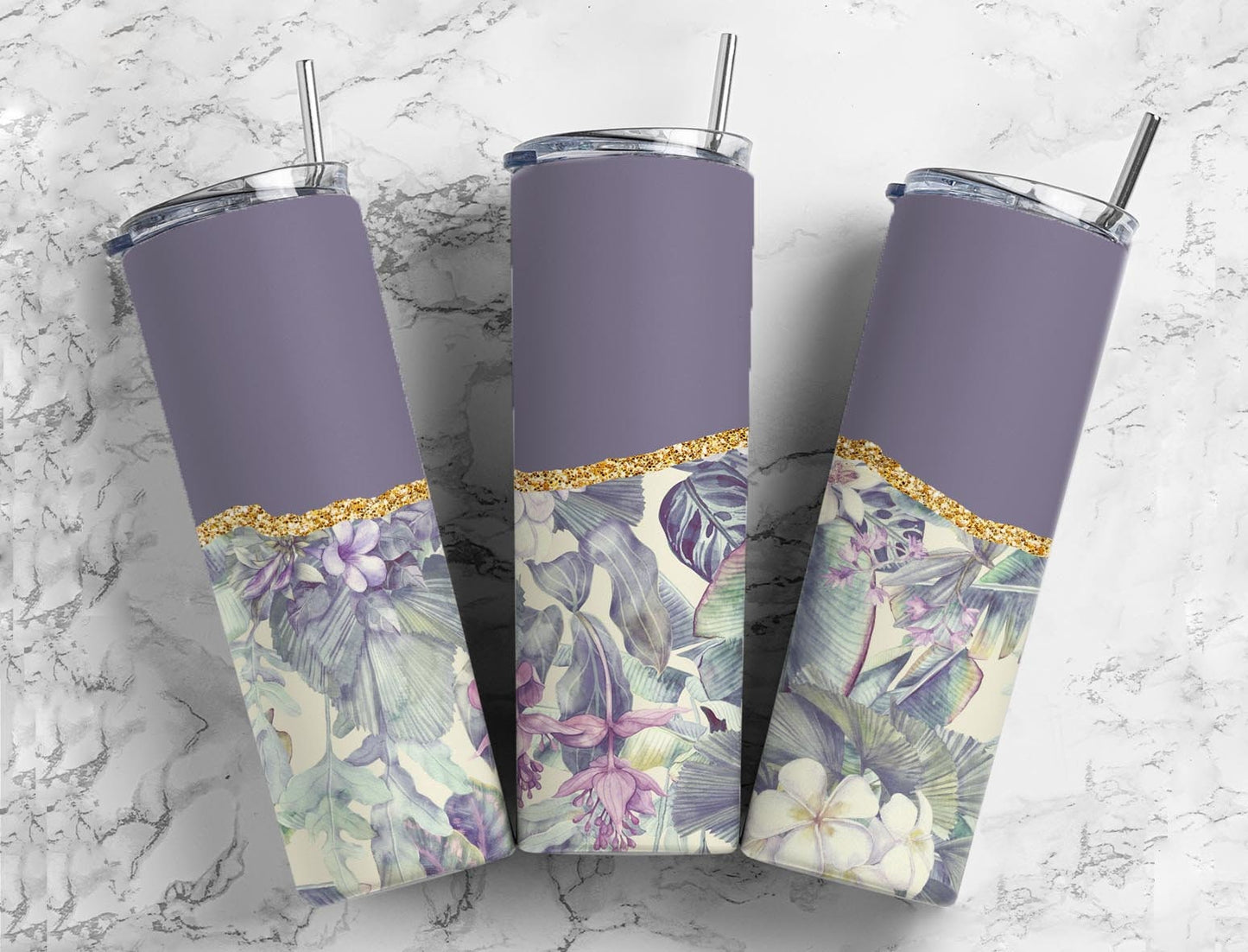 Vintage Garden 20oz Sublimation Tumbler Designs, Agate Glitter purple 9.2 x 8.3” Straight Skinny Tumbler Wrap PNG