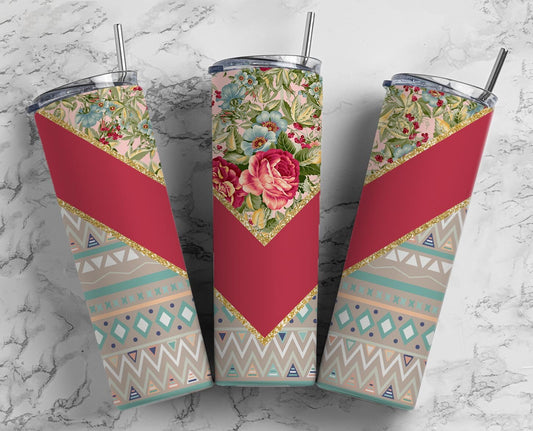 Aztec Floral 20oz Sublimation Tumbler Designs, Rainbow Boho 9.2 x 8.3” Straight Skinny Tumbler Wrap, Aesthetic Tumbler1