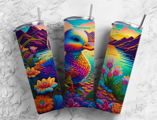 Duck 20oz Sublimation Tumbler Designs, Vibrant Neon Rainbow 9.2 x 8.3” Straight Skinny Tumbler, Tumbler Wrap PNG