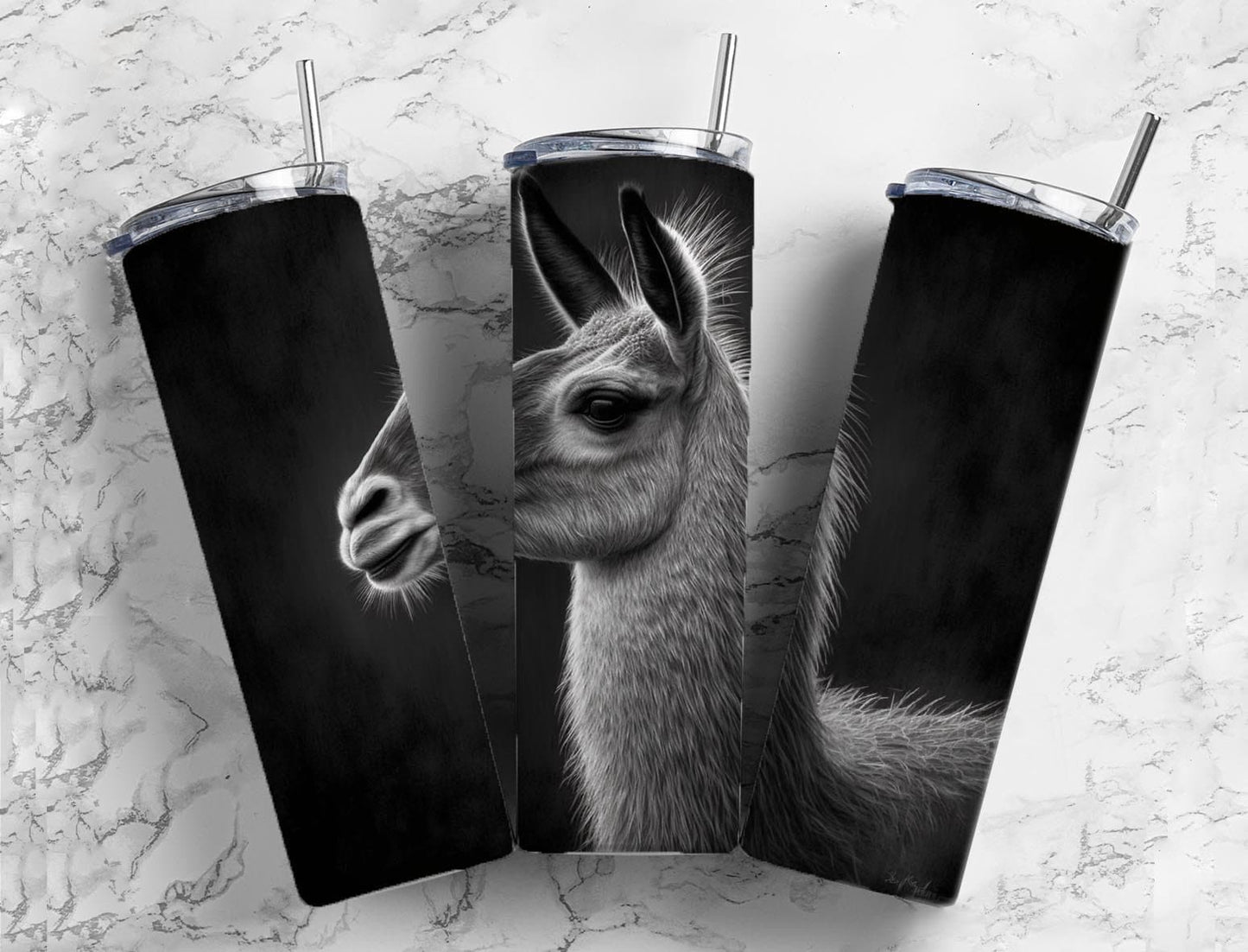 Camel Llama 20oz Sublimation Tumbler Designs, Stencil Graphite 9.2 x 8.3” Straight Skinny Tumbler, Tumbler Wrap PNG