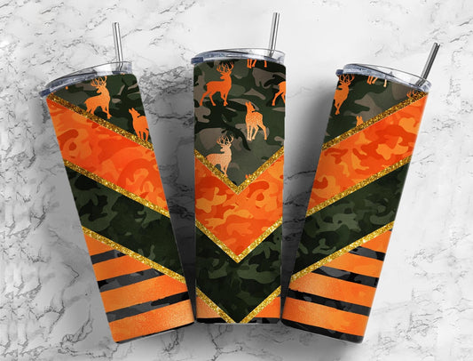 Deer Hunting 20oz Sublimation Tumbler Designs, Camo Orange 9.2 x 8.3” Straight Skinny Tumbler Wrap, Mens Tumbler (2023-04-18 20.48.38)